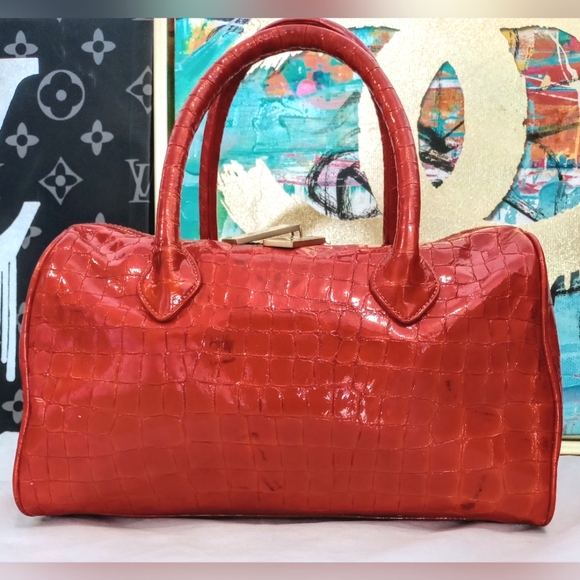 MCM Croco Embossed Top Handle Boston Bag - Picture 11 of 16